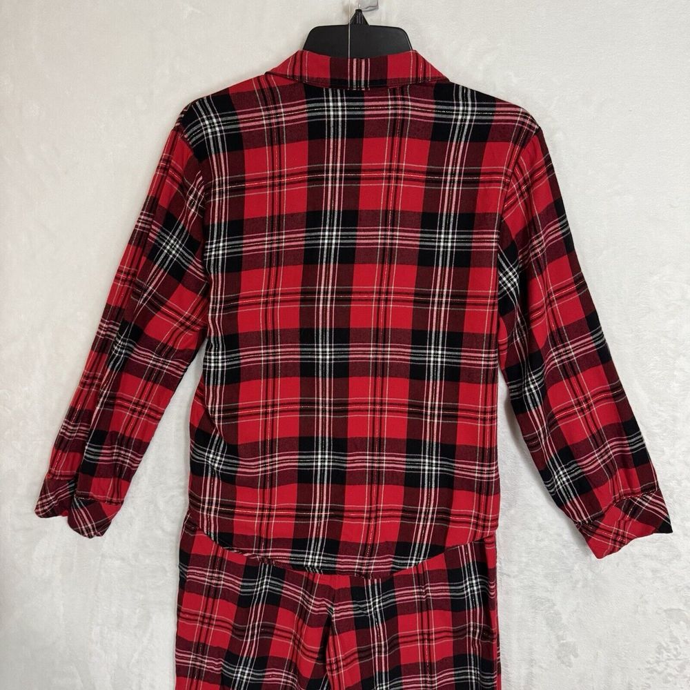 Victoria's Secret Flannel Pajama Set Size XS Red Gold Long Sleeve Pants Pockets - Picture 2 of 16